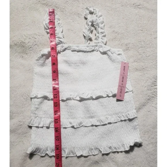 Crave Fame Smocked Tank Top Juniors/Women's Size Small White Stretch Ruffles - Picture 9 of 9